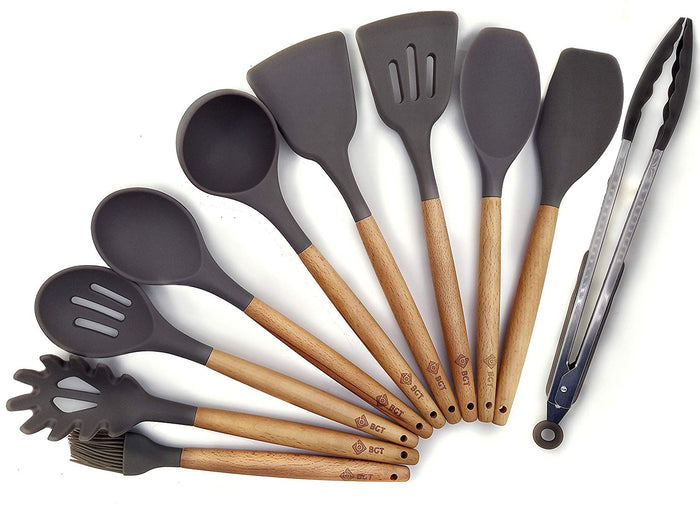 10 Pcs/Set Silicone Kitchen Utensils Set With Beech Wood Handle Cooking Utensils, BPA free (10Set Kitchen Utensil)