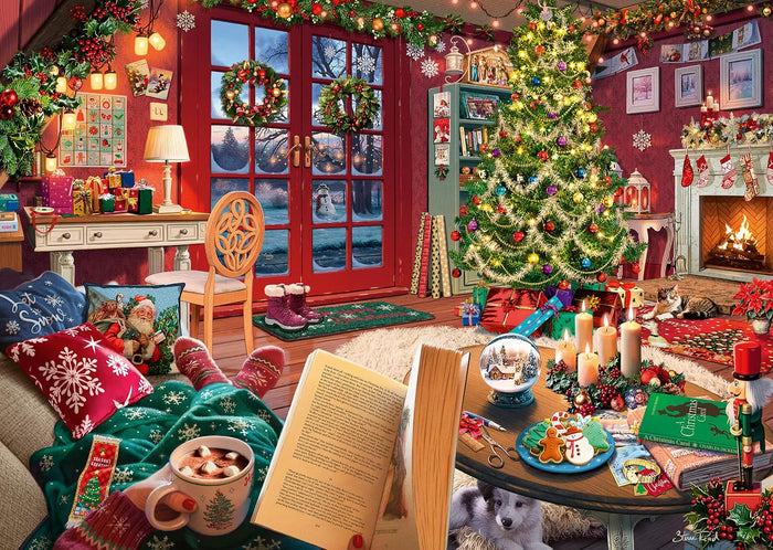 ravensburger cozy christmas retreat jigsaw puzzle featuring festive landscape