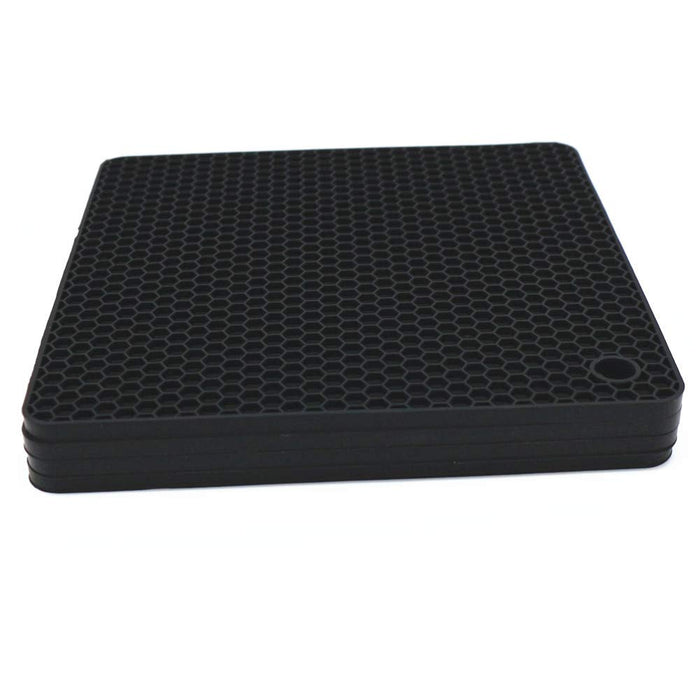 7"X7" Square Silicone Trivets Place Mat Countertop Mats Dinner Drying Mat Jar Opener and Spoon Rests, (Set of 4) Non Slip, Flexible, Durable, Dishwasher Safe Heat Resistant Color Black