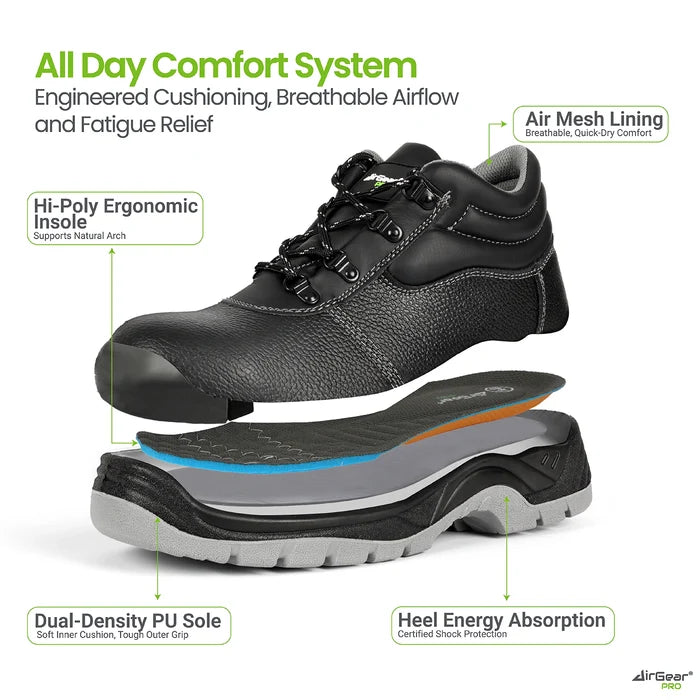 AirGearPro Defender S3 SR Safety Shoes - Steel Toe, Anti-Puncture, Slip-Resistant, Waterproof Leather