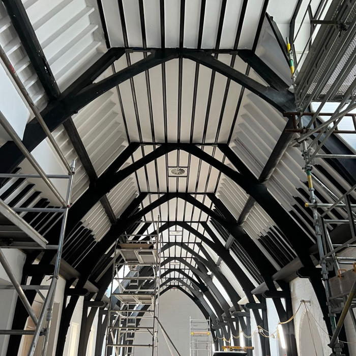 Roof structure at a college retrofit project using Airtight White