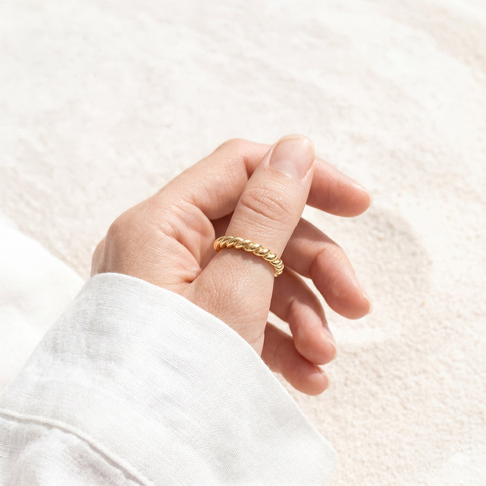 ANOA Gold Braided Ring for Women – Narrow Minimalist Stacking Rope Band | Ash Mollie Studio - ASH MOLLIE STUDIO