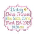 Baby birth announcement -custom embroidery design by rosiedayembroidery.com