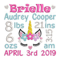 Baby birth announcement -custom embroidery design by rosiedayembroidery.com