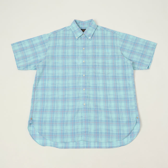 Beams Plus Button Down Cotton/Linen Short Sleeve Shirt - Sax