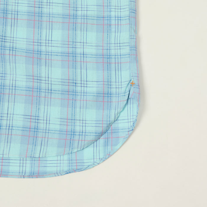 Beams Plus Button Down Cotton/Linen Short Sleeve Shirt - Sax