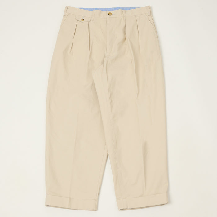 Beams Plus Double Pleat Twill Trousers - Cement