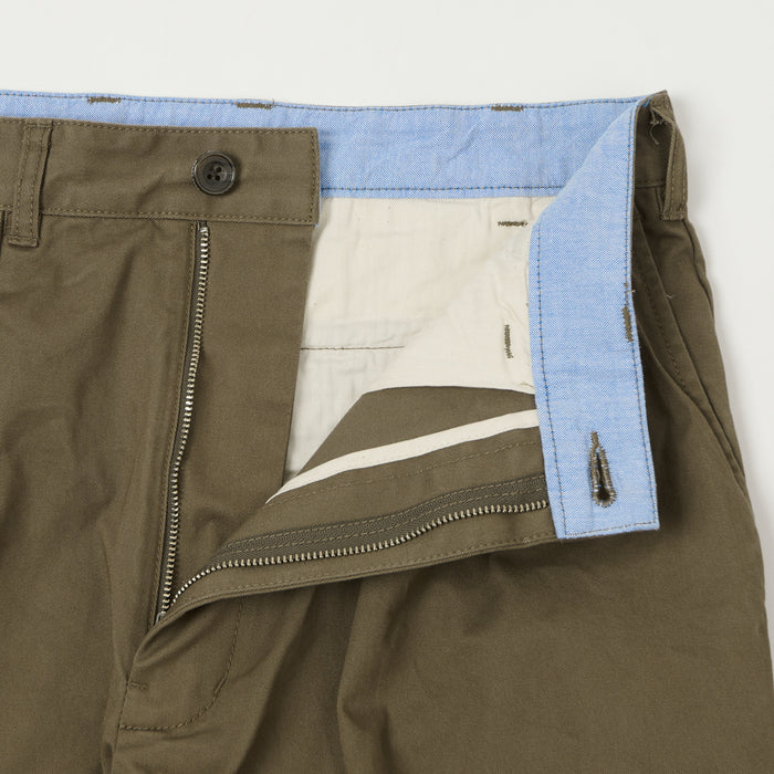 Beams Plus Double Pleat Twill Trousers - Olive