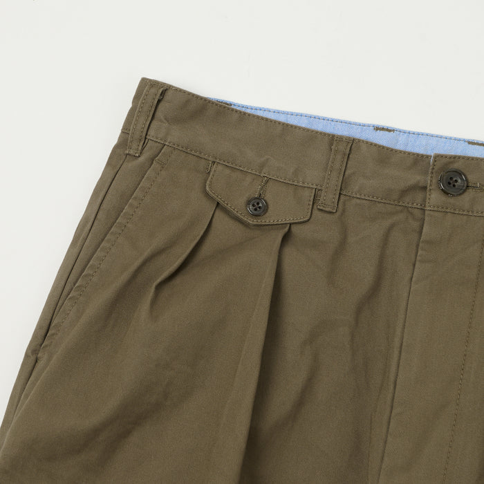 Beams Plus Double Pleat Twill Trousers - Olive