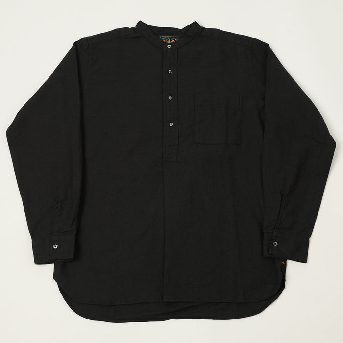 Beams Plus Herringbone Twill Band Collar Pullover Shirt - Black