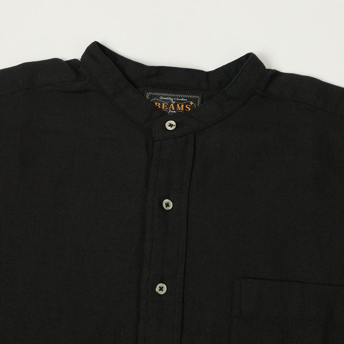 Beams Plus Herringbone Twill Band Collar Pullover Shirt - Black