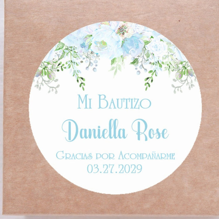 Blue floral Spanish baptism sticker