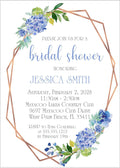 Elegant blue floral bridal shower invite with greenery