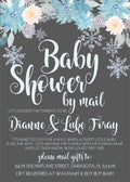 blue snowflake baby shower by mail invitations winter greenery design