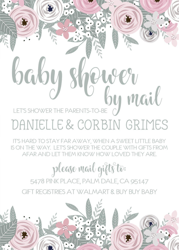 blush pink floral baby shower by mail invitations romantic flower design