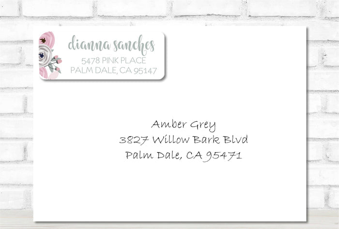 pink gray floral return address labels