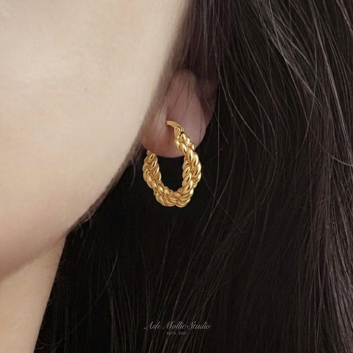 BRIENNE Braided Gold Hoop Earrings – Twisted Minimalist Statement Hoops | Ash Mollie Studio - ASH MOLLIE STUDIO