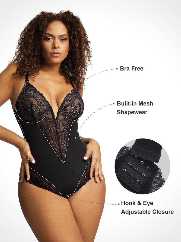 Lace bodysuit from Popilush® with hook & eye and bra free design