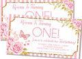 butterfly 1st birthday invitations pink floral design