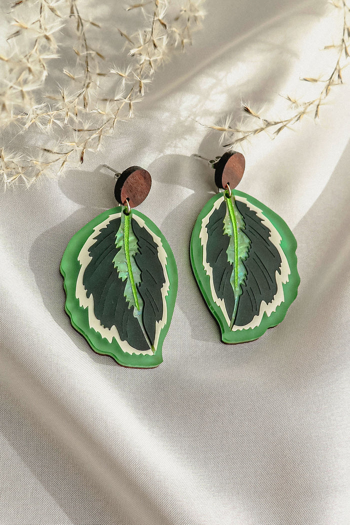 Calathea Medallion Earrings - Green - DORUZOVA