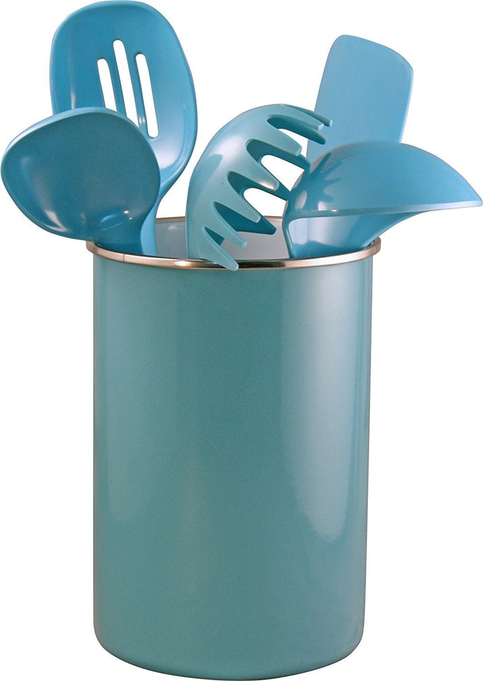 Calypso Basics by Reston Lloyd Enamel on Steel Utensil Holder and 5 Piece Utensil Set (Turquoise)
