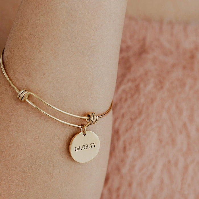 Personalized Disc Lettering Retractable Bracelet - Ornaments Co - 18K Gold Plated