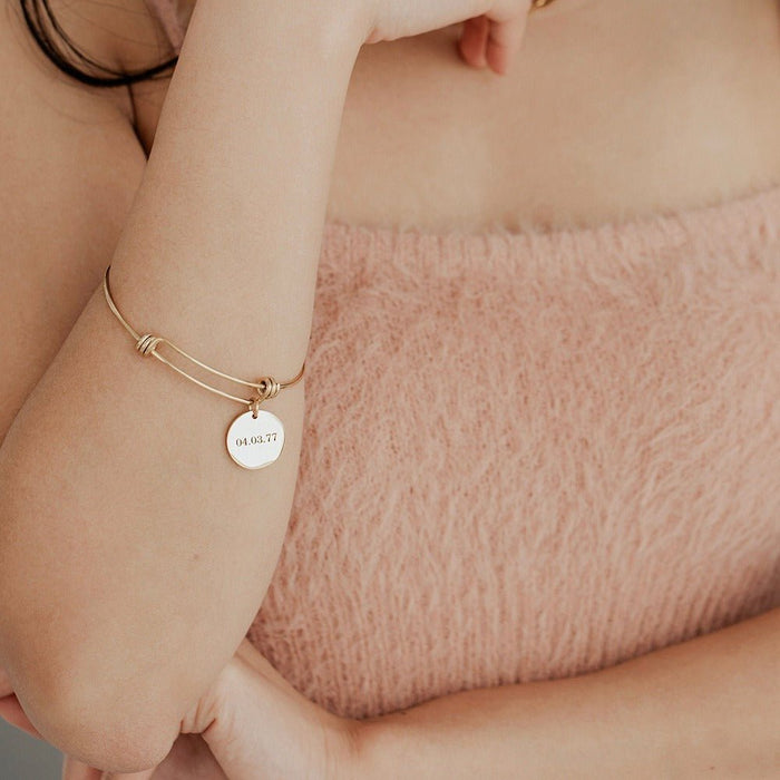 Personalized Disc Lettering Retractable Bracelet - Ornaments Co - 18K Gold Plated