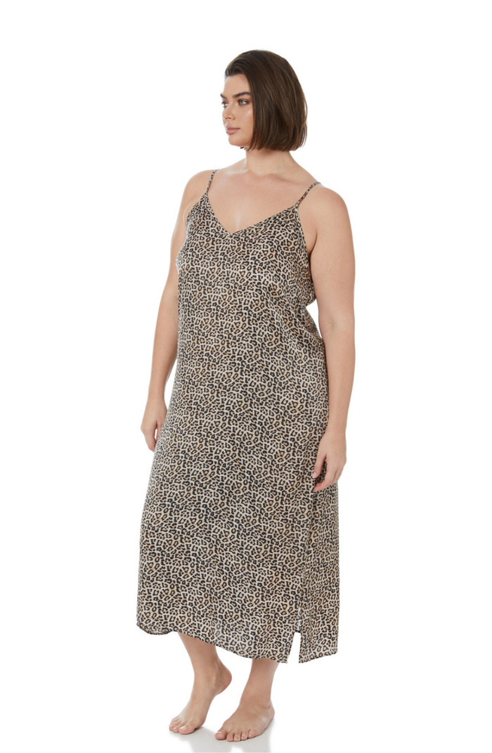 Classic Leopard Print | Loungewear | Maxi Slip Dress | Cotton Satin | Sophia | XS - 3XL