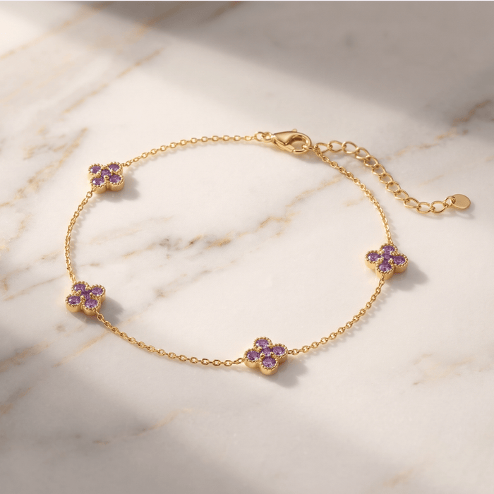 Double Floral Birthstone Bracelet - Ornaments Co - 18K Gold Plated