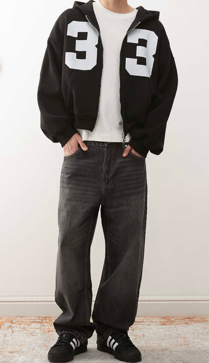 COLLUSION boxy zip through hoodie in Black