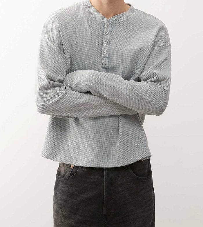 COLLUSION relaxed washed blue long sleeve Henley