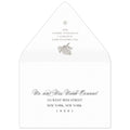White envelope with a coral motif and block return address on the flap. Scrip and block address on the front.