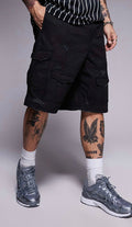 Courtside baggy distressed cargo shorts in Black Camo