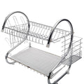 Dtemple 2-Tier Stainless Steel Dish Drying Rack Kitchen Cup Tray Cutlery Dish Drainer with Drain Board 17.2" x 14.8" x 9.8” (US STOCK)