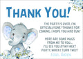 elephant first birthday thank you cards blue watercolor design