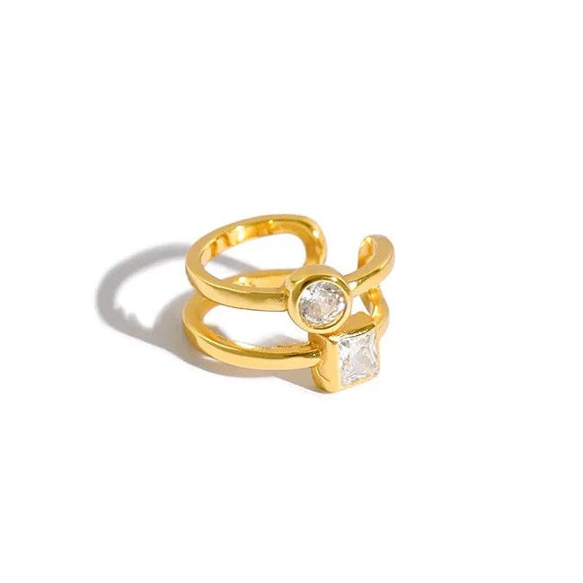 Gold and silver ear cuff with double bands and crystals