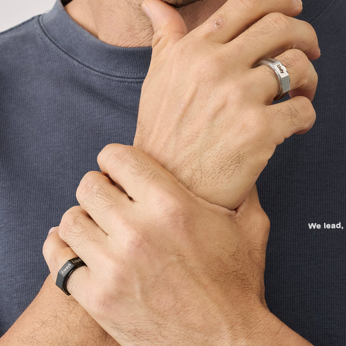 Personalized Multiple Name Engraved Titanium Steel Ring - Ornaments Co - 18K Gold Plated
