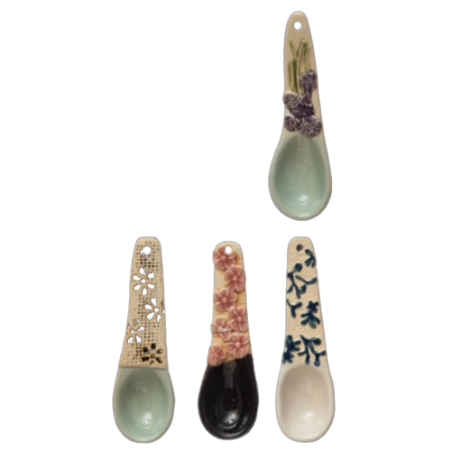 Floral Stoneware Spoons - Set of 4