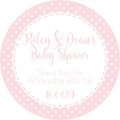 Round pink thank-you sticker for baby shower favors