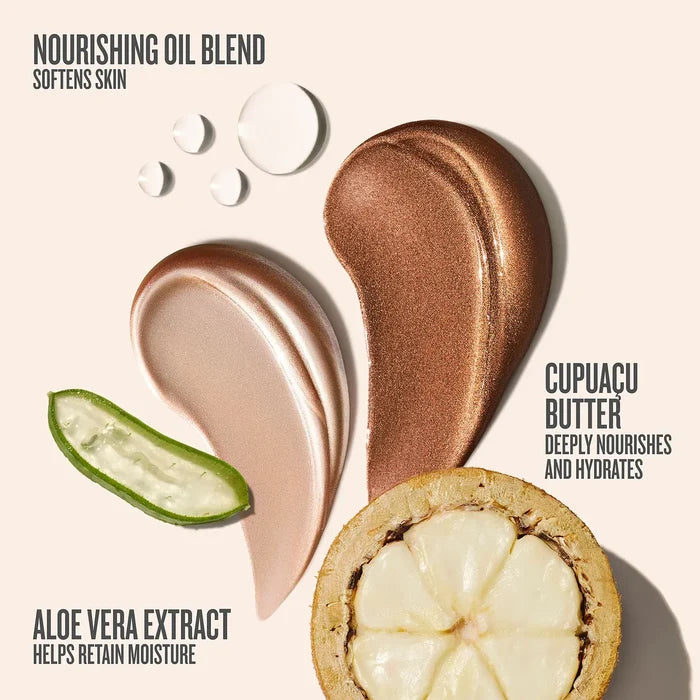 nourishing oil blend softens skin, aloe vera extract helps retain moisture, cupuacu butter deeply nourishes and hydrates