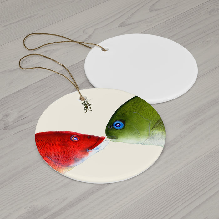 Holiday Kisses Ceramic Ornament Printify