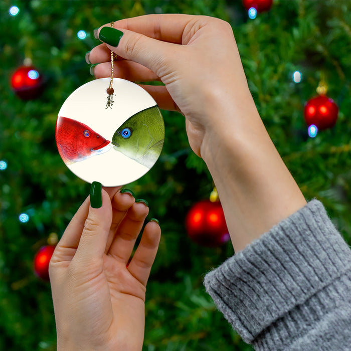 Holiday Kisses Ceramic Ornament Printify