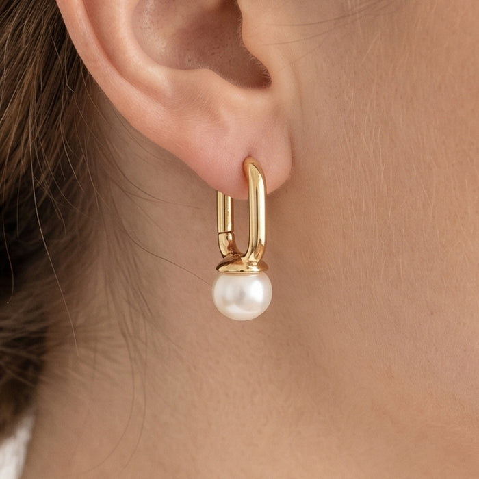 IRIS Gold Rectangle Pearl Hoop Earrings for Women – Minimalist Geometric Dainty Statement Jewelry | Ash Mollie Studio - ASH MOLLIE STUDIO