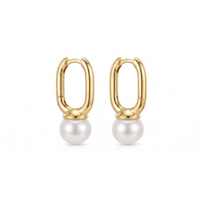 IRIS Gold Rectangle Pearl Hoop Earrings for Women – Minimalist Geometric Dainty Statement Jewelry | Ash Mollie Studio - ASH MOLLIE STUDIO