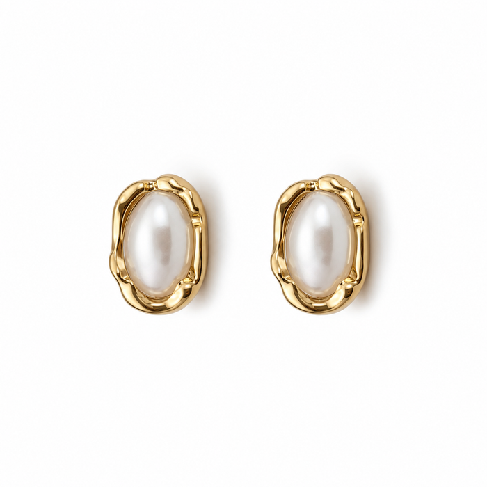 KATYA Gold Pearl Stud Earrings - ASH MOLLIE STUDIO