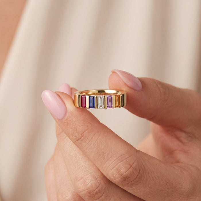 Kinora Family Baguette Birthstone Ring - Ornaments Co - 18K Gold Plated