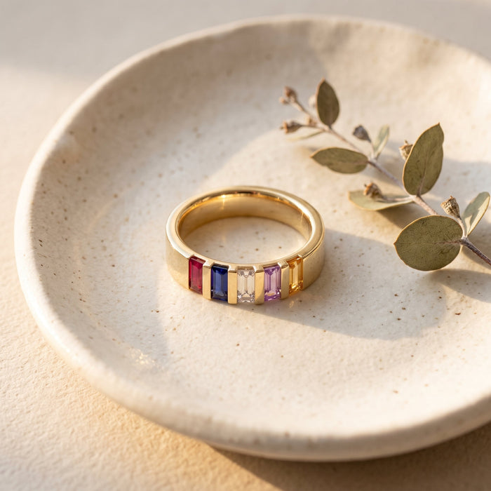 Kinora Family Baguette Birthstone Ring - Ornaments Co - 18K Gold Plated