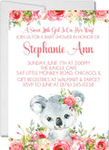 Girls Koala Baby Shower Invitations pink roses