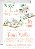 pink twin koala baby shower invitations floral woodland theme