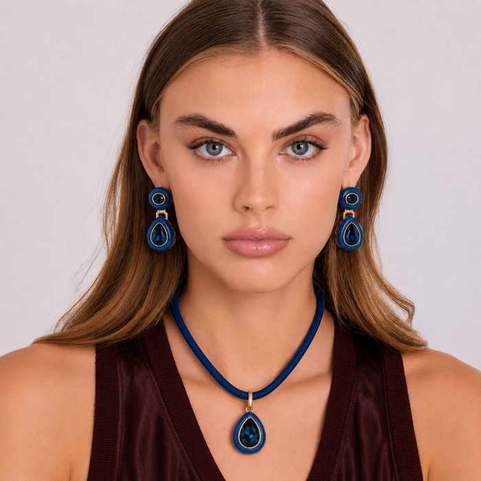 Lena Sapphire Resin And Sapphire Crystal Drop Earrings
